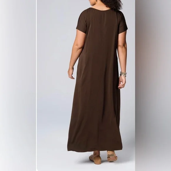 NWOT Pure Jill Ecovero Satin Maxi Dress Lagenlook Minimalist Boho Sustainable - Picture 4 of 8